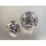 Two faceted millefiori paperweights, possibly Clichy: the larger with concentric rings of pink, blue