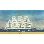 19th Century School, a study of the four-masted barque "Glencona", at full sail, unsigned,