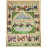 •Scottie Wilson (Scottish, 1889-1972), "Butterflies", signed lower right, ink and watercolour on