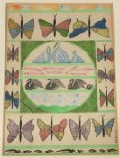 •Scottie Wilson (Scottish, 1889-1972), "Butterflies", signed lower right, ink and watercolour on