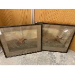 Two late 19thc/early 20thc prints depicting Fox Hunting (a/f) (each: 51cm x 61cm)