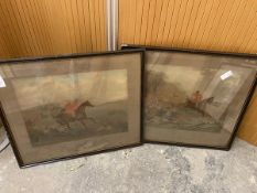 Two late 19thc/early 20thc prints depicting Fox Hunting (a/f) (each: 51cm x 61cm)