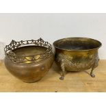 A brass footed jardiniere with Classically inspired decoration, on paw feet (19cm x 27cm x 22cm) and