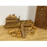 A Chinese carved model of Noah's Ark, along with a quantity of animals and figures including