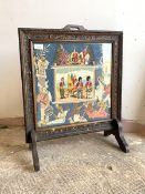 A Late 19th century embroidered fire screen depicting Scottish soldiers, surrounded by people of