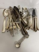 A quantity of cutlery including spoons, knives, forks etc., also a set of six 1950s East Africa