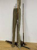 Fishing interest: Two rods, one inscribed Hardy's to handle, a landing net (a lot)