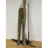 Fishing interest: Two rods, one inscribed Hardy's to handle, a landing net (a lot)