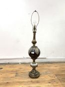 A large cast brass and glass table lamp, in a Victorian style, H100cm