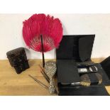 A mixed lot including a pair of opera or travelling binoculars Epns, hair brush, vanity set (a lot)