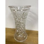 A large cut glass vase of waisted form (38cm x 20cm at widest)