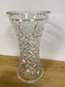 A large cut glass vase of waisted form (38cm x 20cm at widest)