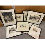 A collection of etchings by various artists (largest: 34cm x 27cm) (one glass a/f) (8)