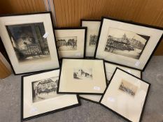 A collection of etchings by various artists (largest: 34cm x 27cm) (one glass a/f) (8)