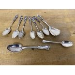 A mid 19thc London silver teaspoon, a Sheffield silver coffee spoon (46g), a condiment shovel,