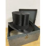 A gentleman's top hat, the interior inscribed Keith Scott, Whitehall Place, Dundee (interior: 55cm)