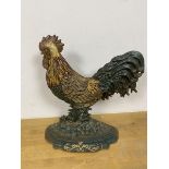 A cast iron doorstop in the form of a rooster, painted (31cm)