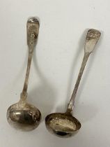 A pair of 1828 Edinburgh silver ladles, with makers mark WM under crown, initials to handle (