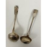 A pair of 1828 Edinburgh silver ladles, with makers mark WM under crown, initials to handle (