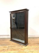 A mahogany wall hanging display cabinet, fitted with three glass shelves, H81cm, W54cm, D15cm