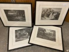 A group of four 19thc prints, including The Graveyard, Old Mortality (24cm x 32cm), Minna taking the