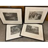 A group of four 19thc prints, including The Graveyard, Old Mortality (24cm x 32cm), Minna taking the