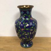 A Chinese cloisonne vase of baluster form measures 31 cm high