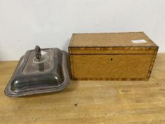 A late 19thc/early 20thc tea caddy, the interior complete with three lids and partially lined (a/