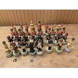 A set of Napoleonic war inspired resin chess pieces inscribed WU tallest measures 9cm in a faux