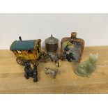 A mixed lot including a cast metal toy, Gypsy Caravan and a figure with horse, a polished stone