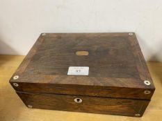 A 19thc rosewood box with mother of pearl inlay (10cm x 25cm x 18cm) and a Staiger mantel clock with