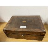 A 19thc rosewood box with mother of pearl inlay (10cm x 25cm x 18cm) and a Staiger mantel clock with