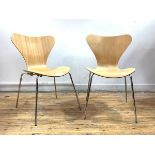 Arne Jacobson for Fritz Hanson, A pair of Series 7 chairs, with laminated beech seat and back raised