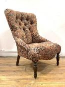 Liberty - A Victorian style slipper chair, upholstered in a deep buttoned floral fabric, raised on