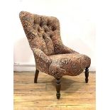 Liberty - A Victorian style slipper chair, upholstered in a deep buttoned floral fabric, raised on