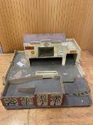A charming 1940's / 50's wooden toy garage Minic with lift up roof and possibly unassociated ramp