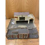 A charming 1940's / 50's wooden toy garage Minic with lift up roof and possibly unassociated ramp