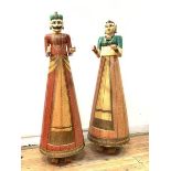 A large pair of modern floor standing polychrome painted Indian figures, H121cm