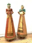 A large pair of modern floor standing polychrome painted Indian figures, H121cm