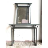 A Contemporary glass topped console table, raised on a brushed metal base (H78cm, W110cm, D35cm)