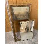 A 19thc pier mirror, the rectangular frame below a print of Rome within a gilt frame (a/f) (83cm x