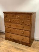 A Victorian satinwood chest, fitted with two short and four long graduated drawers, raised on a