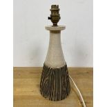 A Poole pottery table lamp of bottle form the base is in a simulated wood pattern measures 34cm to