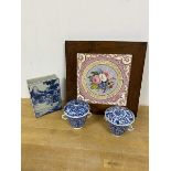 A mixed lot of china including two lidded dishes, both with floral decoration, one with a knop, a