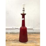 A Vintage red glass table lamp, Danish, by Kastrup Glas, H53cm (Excluding shade)