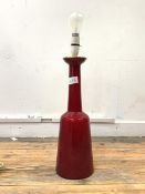 A Vintage red glass table lamp, Danish, by Kastrup Glas, H53cm (Excluding shade)