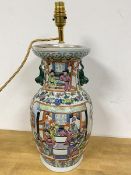 A 20thc Chinese baluster vase converted to lamp, with panels depicting Figures, unmarked (48cm to