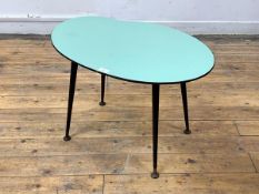 A 1950's occasional table, the kidney shaped formica top raised on ebonised turned and tapered