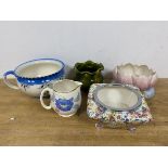 A mixed lot of china including a 1930s flower bowl in the form of a Water Lily (12cm x 15cm x 22cm),