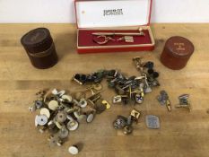 A mixed lot of sleevelinks and studs, some silver, single cufflink marked Georg Jensen Denmark (a/f)
